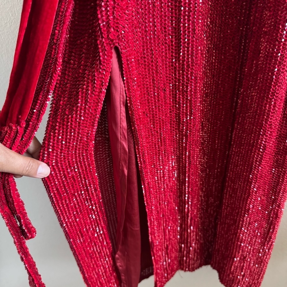 Retrofete Tilly Sequined High Neck Cocktail Red Sleeveless Midi Dress size Small - Picture 9 of 12